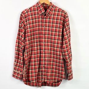 Scott Barber plaid cotton men’s button down shirt size large